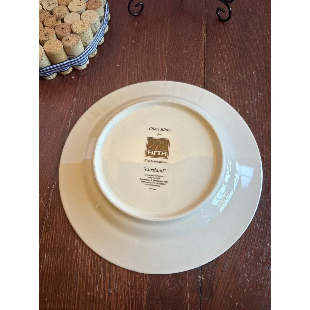 222 Fifth Cheri Blum Cortland Salad Plate Grapes Stoneware 8.25 Inch Tan Purple